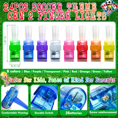 Soccer LED Finger Lights - 24 Pack Soccer Theme Party Favors for Kids 3-12 - Soccer Variation
