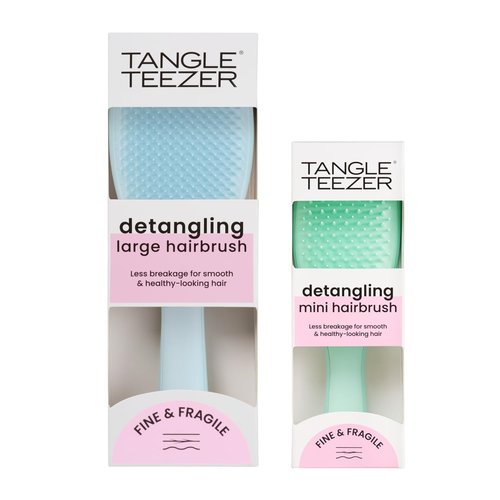 Tangle Teezer Detangler Hairbrush Duo - Eliminates Knots & Reduces Breakage | Large & Travel-Size, Blue & Mint