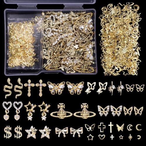 Gold Nail Charms Set with Cross Snake Star Heart Dangles - S1 Variation