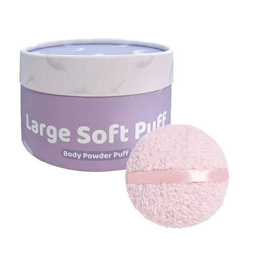 Qopoto Powder Puff and Container, Large 6'' Body Powder Puff for Dusting Powder, Women Powder Puff with Storage Jar for Bath, Body Powder Applicator and Oversize Powder Puffs (Purple)