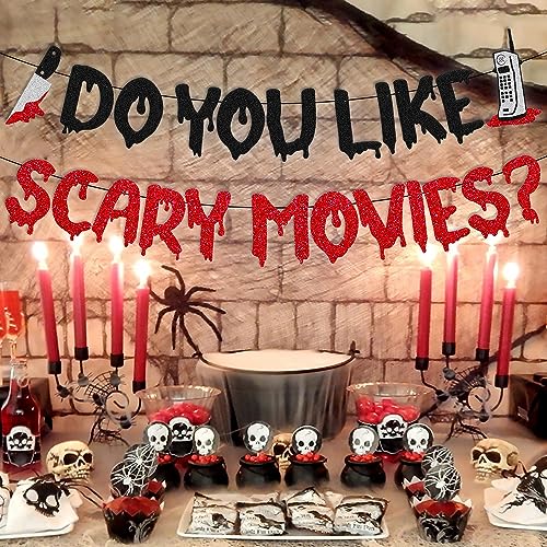 Halloween Movie Night Banner - Scary Movies Spooky Party Decor, 41 Inches