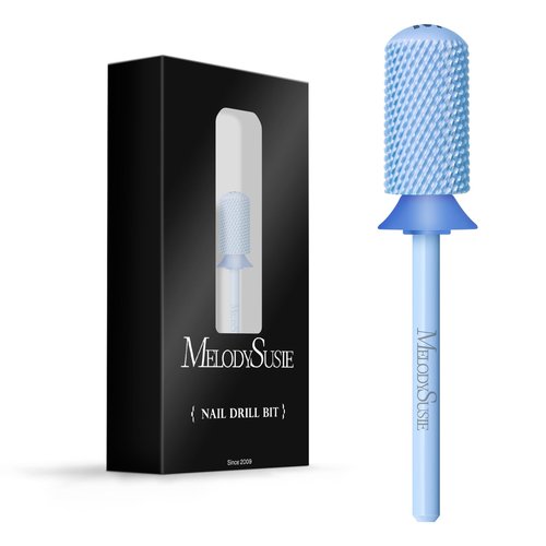 MelodySusie Safety Nail Drill Bits, 3/32'' Smooth Round Top Large Barrel Carbide Bits, Suitable for Manicure Pedicure Cuticle Gel Polishing, Beginners Bits, Light Blue, Series Bit-S, M
