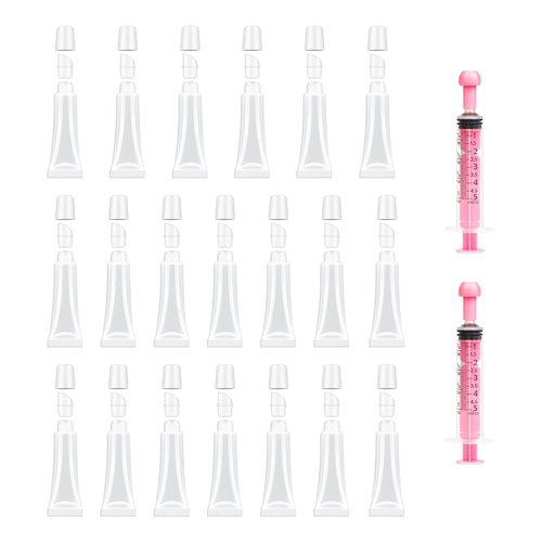 uadbau 20 PCS Empty Lip Gloss Tubes - 10ml Clear Lip Balm Tubes with 5ml Syringes - Refillable Squeeze Lip Balm Containers - Mini Cosmetic Soft for DIY Lip Gloss and Travel Toiletries