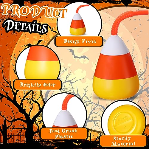 Halloween Candy-Shaped Reusable Plastic Cups with Lid & Straw - 10 oz, 12 Pack