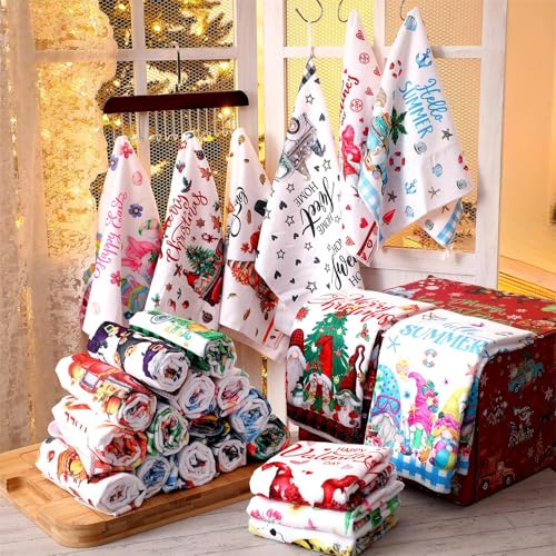 Seasonal Kitchen Towels Set - 24 Durable Microfiber Dish Towels for Holiday & Daily Use