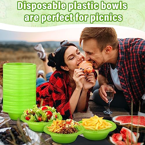 Green Disposable Plastic Bowls Set - 100 Pcs 12oz Party Serving Dishes