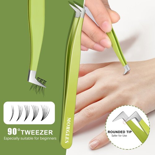 MORGLES High Precision Lash Tweezers Set for Eyelash Extensions, 5 in 1 Eyelash Extension Tweezers for Girls, Women, Professional Lash Extension Artists & Beginners