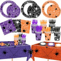 Halloween Spider Web Party Tableware Set for 24 Guests - Plates, Napkins, Cups, Forks & Tablecloths