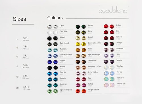 Beadsland Flat Back Rhinestones Sample Card Color Chart