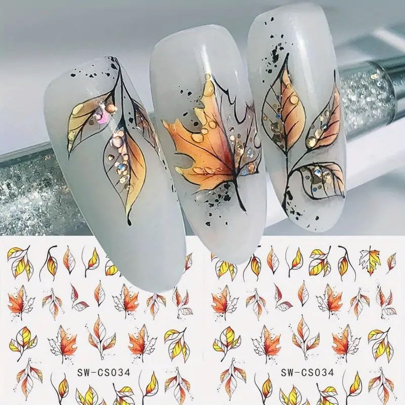 Autumn Maple Leaf Nail Art Stickers Fall Leaf Decals 6PCS - Autumn2
