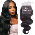 4x4 Lace Closure Body Wave Human Hair Transparent Lace Closure Human Hair 100% Unprocessed Brazilian Virgin 150% Density Body Wave Natural Black 20Inch