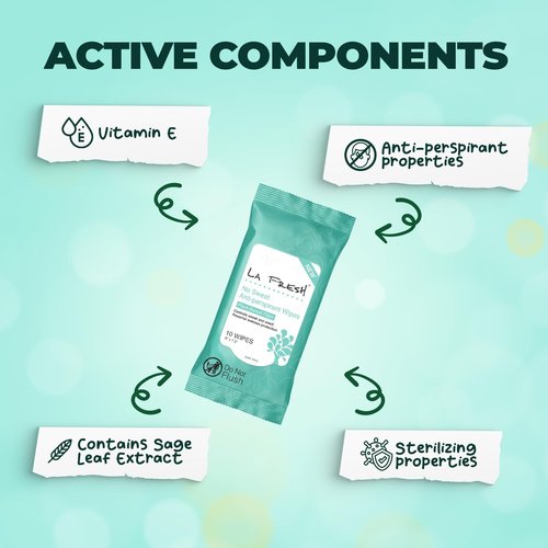LA Fresh Antiperspirant Wipes, Body Deodorant Wipes for Women and Men, Pack of 3 10-count Pouches (30-count)
