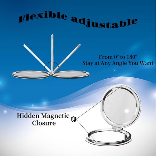 KWSAAHU Double-Sided Pocket Compact Mini Makeup Mirrors 1x, 2X Magnifying Mirror Portable Foldable Round Small Purse Mirror Suitable Daily Travel Party for Woman Man - Artistic Flower