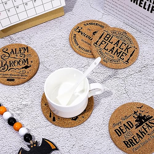 Halloween Cork Coasters 6-Pack with Holder Farmhouse Style Drink Mats for Table Protection