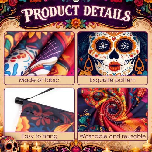 Day of the Dead Banner Set - 5 Pcs Dia De Los Muertos Halloween Decor with Sugar Skull Art & Papel Picado - Variation of 5 / Day of the Dead