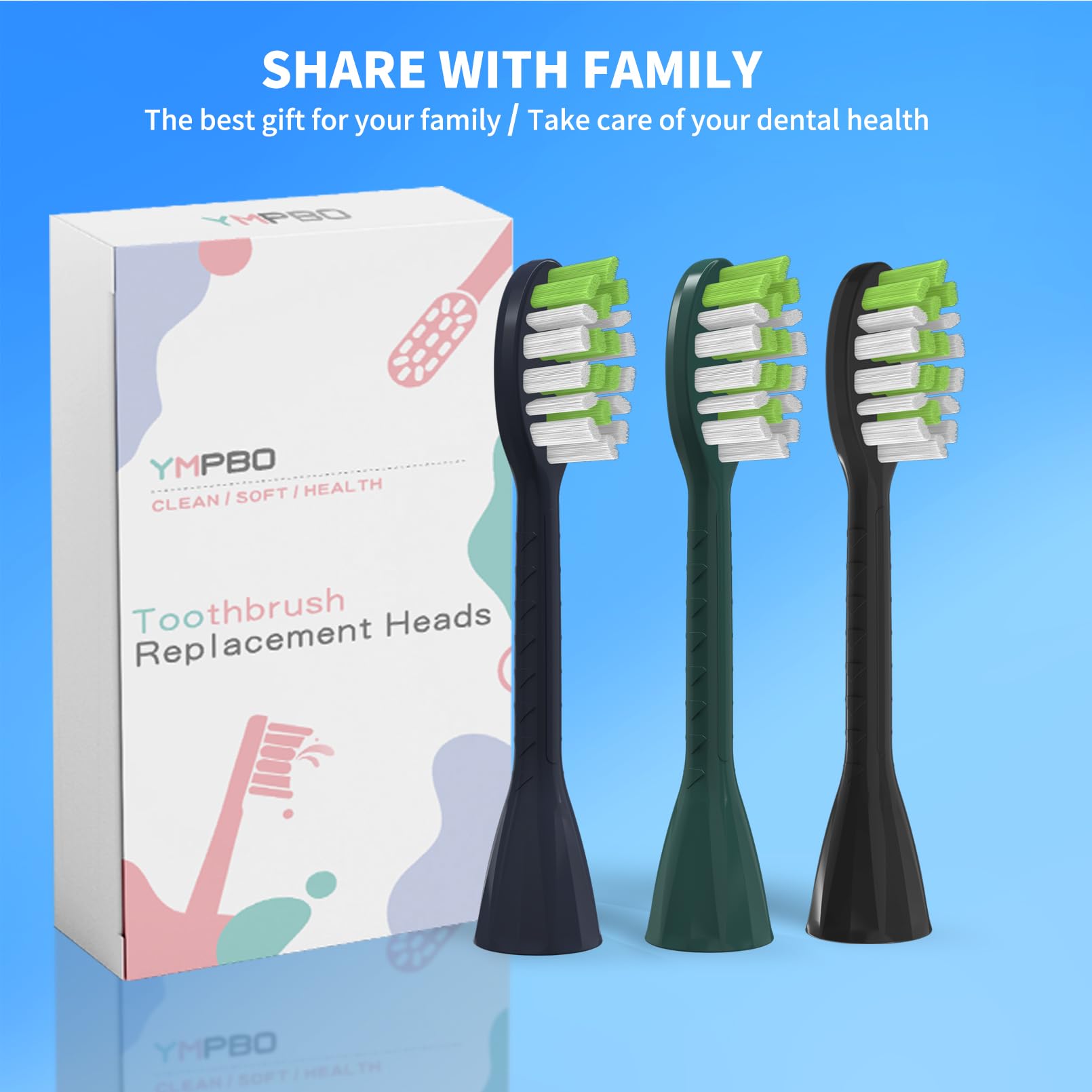 YMPBO Toothbrush Replacement Heads Compatible with Philips One Series Sonicare Battery Toothbrush HY1100/04 BD1002/AZ, 10 Pack Replacement Heads, Soft Bristles, NavyBlue