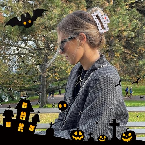 Halloween Hair Clips Set - Spooky Pumpkin Ghost Bat Designs for Women & Girls