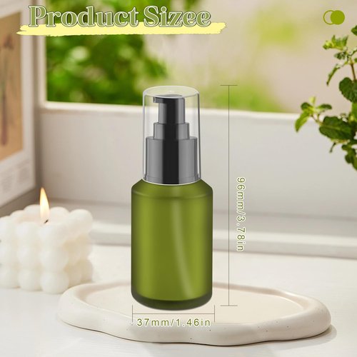 6 Pcs Frosted Green Glass Pump Bottle Empty Lotion Foundation Container Cosmetic Dispenser with Press Pump for Essence Lotion - 30ml/1oz