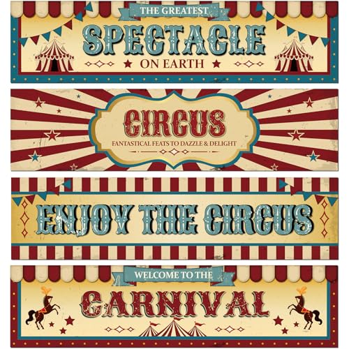 Halloween Circus Carnival Banner Set - 4 Retro Party Decorations