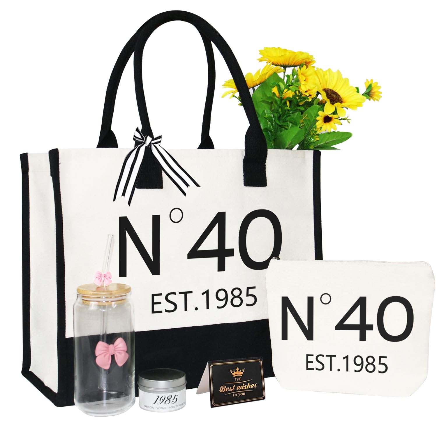Zevulizen 40th 50th 60th Birthday Gifts for Women/Wife/Mom/Grandma/Sister/Friends/Aunt, 6Pcs (40th Bag Set 1985)