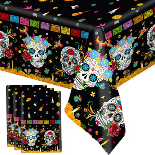 Day of The Dead Plastic Tablecloth Set - 3 Rectangular Party Covers