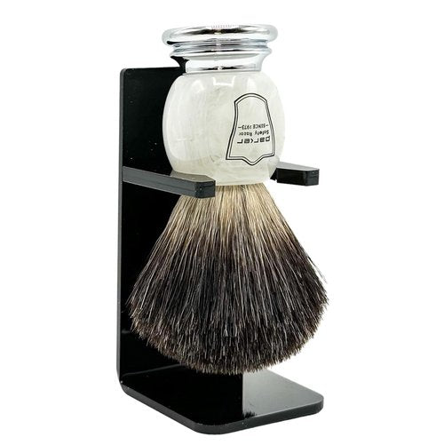 Parker 100% Black Badger Bristle Shaving Brush - Ivory Marbled Handle & Stand Included