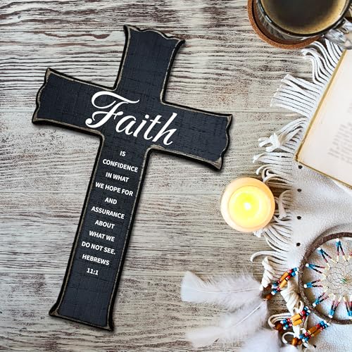 Cross Wall Decor - Black Scripture Wooden Cross for Wall - Faith Variation
