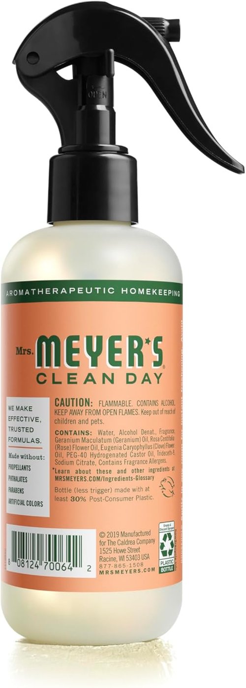 Mrs. Meyer's Clean Day Room & Air Freshener Spray - Non-Aerosol Essential Oil Infused, Geranium, 8 Fl. Oz (Pack of 3)