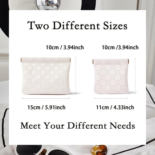 Duleylv 2 PCS Makeup Bag for Purse Waterproof Small Cosmetic Bag Portable Purse Organizer Pouches for Coin Lipstick Jewelry Practical Pouches for Purse for Women White