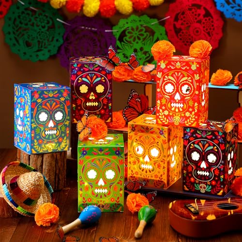 36 Pack Day of the Dead Sugar Skull Candle Holders & Luminary Bags