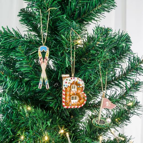 Red House Letter Christmas Ornament - Sparkling Holiday Tree Decoration - Variation: J