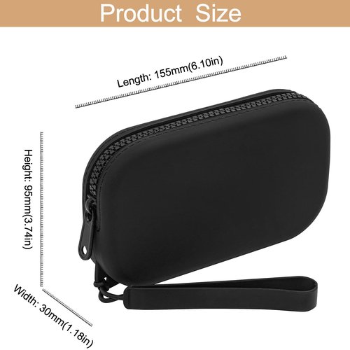 HHQQWZ Portable Silicone Makeup Bag for Women, Small Travel Waterproof Toiletry Cosmetic Bag, Zipper Closure Organizer Makeup Case with Handle (Black)