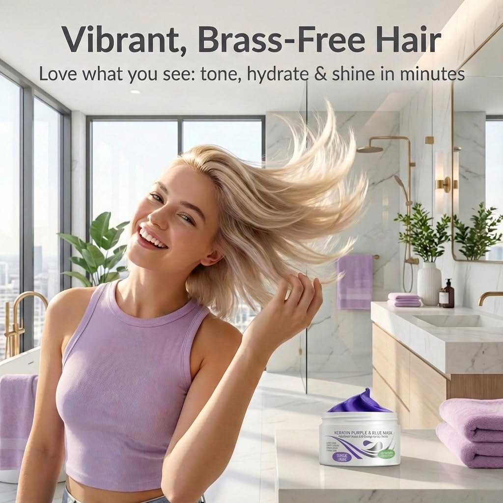 VITAMINS Keratin Purple Hair Mask - Deep Conditioner for Blonde, Silver, Gray & Brown Hair