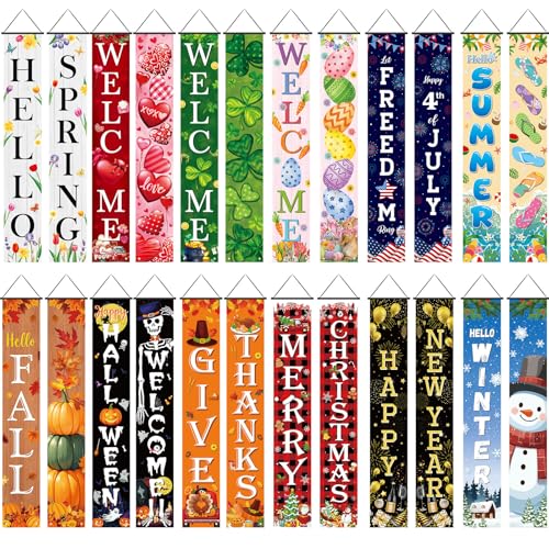 Preboun 12 Pairs Seasonal Door Banner Decorations Set for Fall & Thanksgiving - Variation of THIS listing
