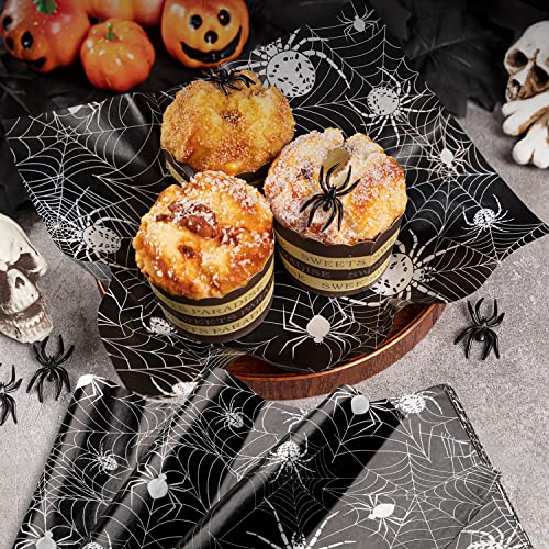 Halloween Spider Wax Paper for Food - Web Pattern, 8.6x9.8 Inches, 100 Sheets - Food Safe, Oil & Waterproof, Spider Variation