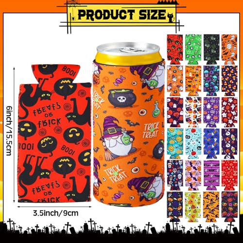 Pickmesh 24 Pack Halloween Can Coolers Slim Fit Pumpkin Witch Ghost Party Drink Sleeves