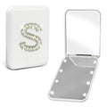 Aganmi Travel Essentials Accessories Personalized LED Pocket Mirror Pearl Letter 1X/2X Magnification Small Travel Makeup Mirror with Lights Folding Compact Mirror for Women Teen Girl White S