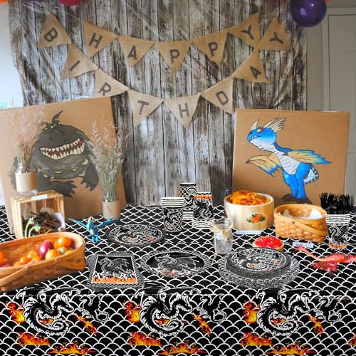 Dragon Birthday Party Supplies Serves 40 - Plates Cups Napkins & Tablecloths