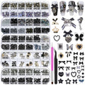 Black 3D Nail Charms Set with Tweezers & Brush - Manicure DIY Crafts