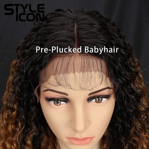 Style Icon Lace Front Wigs 28” Long Curly Wig Ombre Blonde Wig for women Synthetic Wig Density 130% Heat Resistant Replacement Wig (28", SOP43026)