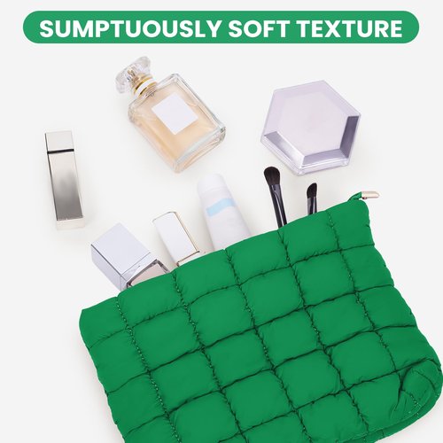 HICARRY Puffy Quilted Makeup Bag Cosmetic Bags Travel Cute Puffer Solid Toiletry Organizer Pouch Storage Clutch for Women