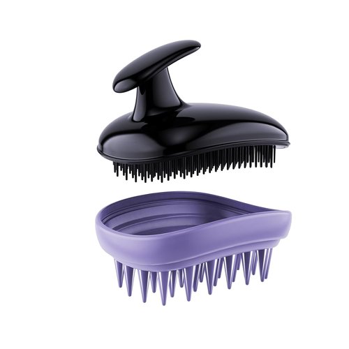 Skiennix 2-in-1 Scalp Massager Shampoo Brush - Exfoliator for Dandruff & Hair Growth | Black Purple