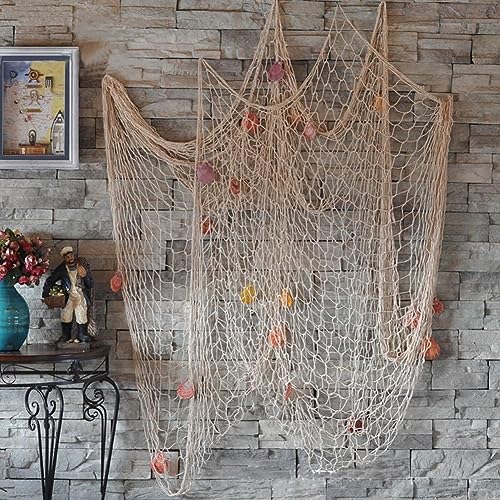 Skyblue Fish Net Decoration for Party Wall Decor 79x59in - Handmade Nautical Style