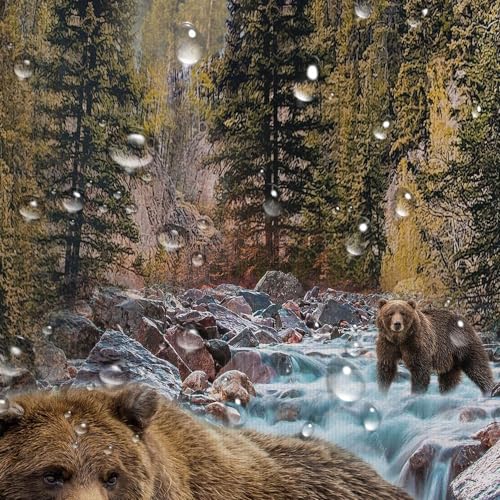 Forest Bear Shower Curtain 69x78 Inches - Misty Mountains Wildlife Bathroom Decor