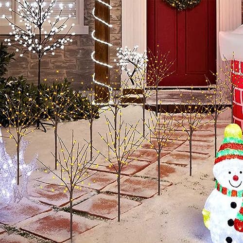 Lighted Christmas Tree Branches - 30 Inch Warm White LED Artificial Brown Twig with Timer & Waterproof for Indoor Outdoor Holiday Decorations - Variation: Warm White