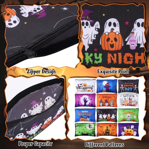Halloween Cosmetic Bags Set - 24 Pcs Bulk Makeup Pouches with Fall Themes