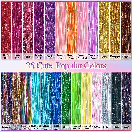 25 Colors Fairy Hair Tinsels Kit - 5000 Glitter Strands for Hair Extensions & Styling