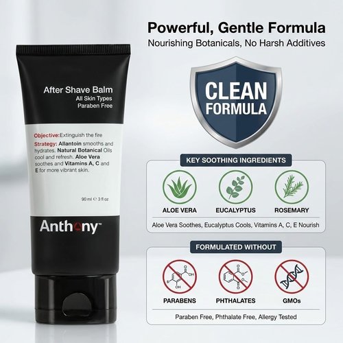 Anthony After Shave Balm for Men, Cooling & Hydrating Lotion with Vitamins A, C & E, Aloe Vera & Botanical Extracts, 3 fl oz, Aftershave Soothes, Moisturizes & Nourishes Skin, Reduces Razor Burn