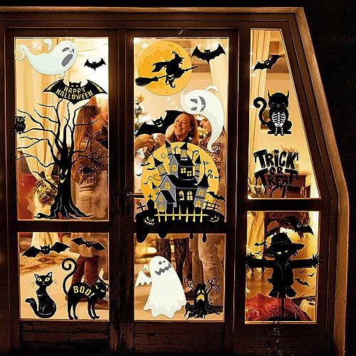 Halloween Window Clings Decor - 6 Sheets Reusable Spooky Stickers for Indoor Party Decorations