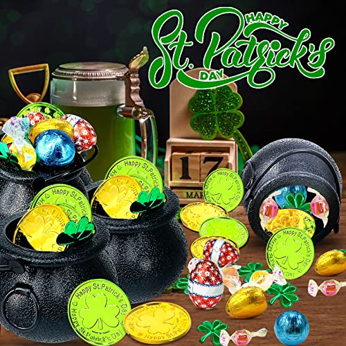 St. Patrick's Day Cauldrons Set with Gold Coins and Shamrock Confetti - Party Decorations